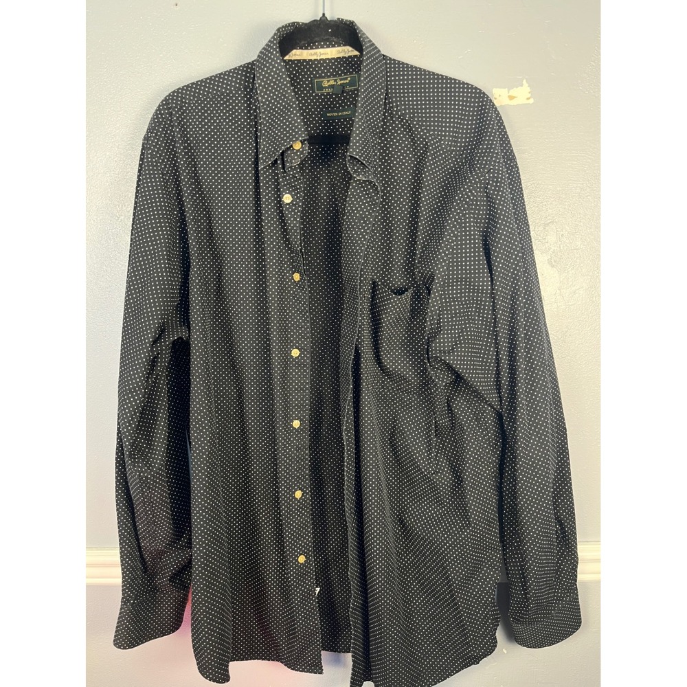 BOBBY JONES Button Down Shirt Polka Dot Mens XL Black Woven In Italy Luxury